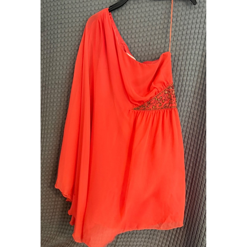 Free People One Shoulder Dress Womens 6 Orange Excellent Beaded Flutter Sleeve